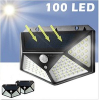 Lampe murale solaire 100 LED à détection de mouvement IP65 sans fil, éclairage quatre côtés, pour cour extérieure, rechargeable, pour escalier