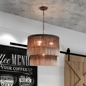 Lampe suspendue bohème à double rangée de pompons, faite à la main en <span class=keywords><strong>coton</strong></span>, style crème, pour chambre à coucher - Product Image 4