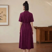 Robe en Soie de Mûrier 100% Professionnelle, Élégante et Simple, à Col Montant et Manches Courtes, en Soie Nuage Auspicieuse