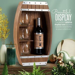 Estante para vinos de madera maciza en forma de barco de 2 niveles para botellas y copas de vino. - Product Image 1
