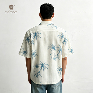 Camicia da <span class=keywords><strong>uomo</strong></span> a righe all'uncinetto Sketch Palm 165gsm in poliestere cotone traspirante ODM con stampa palma blu, stile cubano da resort, 155cm - Product Image 5