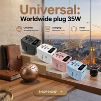 Adaptateur de voyage universel Foxcan OEM/ODM 35W PD QC3.0 Type-C avec 2 ports USB-C + 2 ports USB-A pour téléphones mobiles, écouteurs, prise UK