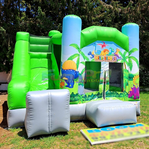 Castillo inflable comercial con tobogán y zona de saltos con diseño de dinosaurio para niños. - Product Image 3