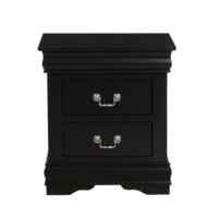 Table de chevet classique traditionnelle noire à 2 tiroirs en bois pour chambre à coucher
