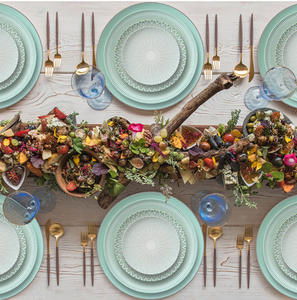 Service de vaisselle en porcelaine fine à motif végétal simple, style feuille de saule, pour hôtel, mariage, banquet - Product Image 4