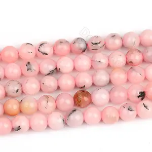 批发圆形樱花碧玉珠，粉色蛋白石玉石珠链DIY饰品制作6毫米8毫米10毫米