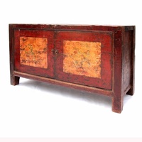 Meubles anciens vintage, meubles en bois de pin ancien, armoire mongole à deux portes peinte