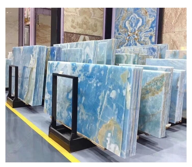Natural Polished Light Blue Onyx Marble Slabs Tile for Wall Panel Table Tops Customized