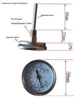 HUBEN 0-200 ° Termometer Bimetal Baja Tahan Karat C untuk Pengukur Suhu Hopper Pengering, Indikator Suhu Industri