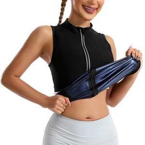 Chaleco Deportivo Moldeador con Cierre y Cuello Alto para Mujer, Traje de Sauna, Chaleco de Sudoración, Fitness, Negro, Azul, en Capas, Delgado, de Cloropreno - Product Image 1