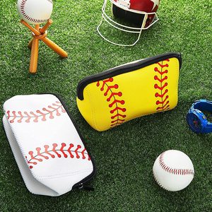 Bolsa de Maquillaje de Neopreno Impermeable y Resistente a los Golpes, con Forma de Concha, Color Amarillo para el Día del Partido, con Costuras Rojas, para Viajes, Cosméticos, Béisbol - Product Image 2