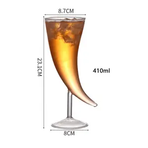 410ml Cute Horns Shape Cocktail Glass Goblet Transparent Drinking Cup for Martini Red Wine Milk Coffee