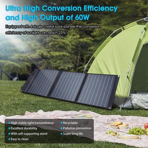 Panneau solaire pliable Powerkimjo 60W 18V monocristallin, sac de charge extérieur pour le camping et l'alimentation d'urgence - Product Image 5
