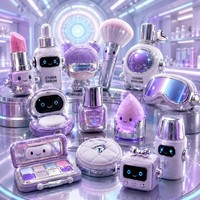 Ensemble cadeau de maquillage cyber-robot personnalisé, jouet en peluche futuriste de style technologique en forme de cosmétique