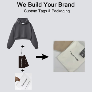 <span class=keywords><strong>Felpa</strong></span> <span class=keywords><strong>con</strong></span> Cappuccio Kuenzi Stile Punk Americano, 50% Cotone 50% Poliestere, Modello Corto e Squadrato <span class=keywords><strong>con</strong></span> <span class=keywords><strong>Zip</strong></span>, 350GSM, per Donna - Product Image 4