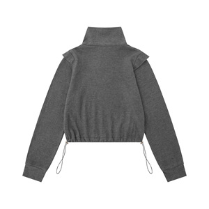 TKAN638 Sudadera con capucha de cuerda con dobladillo inferior para mujer, manga larga, estilo informal corto, estampado de logotipo personalizado, cuello levantado, sudaderas - Product Image 2