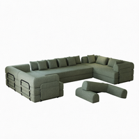 Canapé d'angle moderne en chenille vert sauge avec accents métalliques noirs pour salon, vente en gros, directement de l'usine