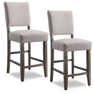 Set di 2 sedie imbottite alte da bancone con seduta <span class=keywords><strong>grigio</strong></span> erica, <span class=keywords><strong>sgabello</strong></span> da bancone in legno - Product Image 1