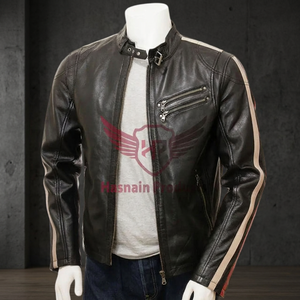 High Street Custom Men's Classic Racer Style Chaqueta de motorista de cuero negro Calidad Premium Forro de satén completo Dos bolsillos internos - Product Image 3