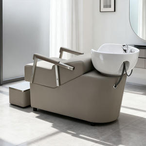 Chaise de shampooing moderne de luxe pour salon de coiffure et institut de beauté avec cuir synthétique, lavabo en céramique durable et usage en coiffure - Product Image 3
