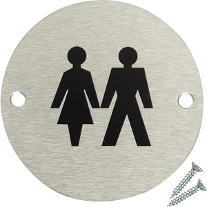 Plaque de signalisation de porte unisexe pour toilettes, en acier inoxydable, 76 mm, pour usage intérieur, fixations incluses - Product Image 1