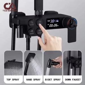 Soffione da bagno in ottone di alta qualità con Display a Led digitale intelligente per vasca da bagno rubinetto nero a quattro funzioni <span class=keywords><strong>doccia</strong></span> - Product Image 2