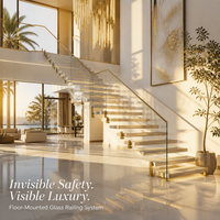 Main courante en verre en acier inoxydable 304, style simple et luxueux, fixation sans perforation, balustrade en alliage d'aluminium sur mesure pour sol