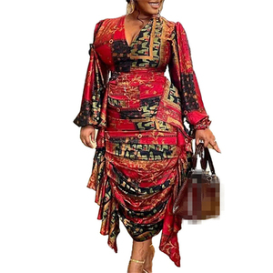 Nouvelle arrivage de robes pour femmes automne hiver col en V imprimé à manches longues grande taille robes élégantes de mère de la mariée - Product Image 2