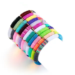 Nieuwe Zomer Strand Plastic Dunne Disc Elastische String Stretch Armband Sieraden Polymeer Handgemaakte Klei Kraal Heishi Custom Armbanden