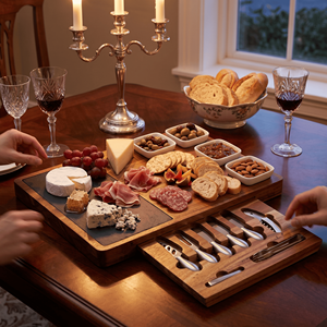 Grande planche <span class=keywords><strong>à</strong></span> charcuterie en bois Planche <span class=keywords><strong>à</strong></span> <span class=keywords><strong>fromage</strong></span> en bois d'acacia <span class=keywords><strong>Plateau</strong></span> de charcuterie <span class=keywords><strong>Plateau</strong></span> de service avec ensemble de couverts - Product Image 1
