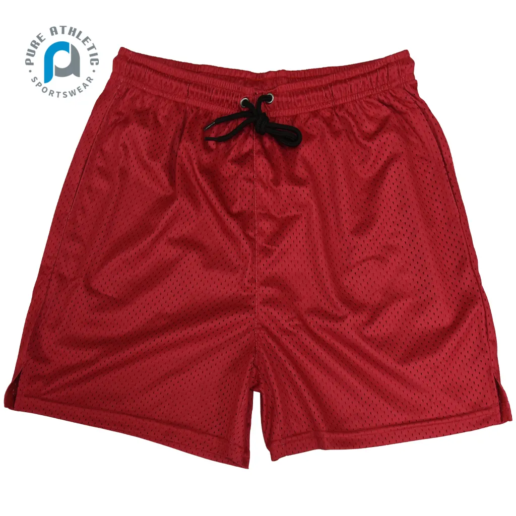 PURE custom plus size blank plain men's shorts custom logo sports hip hop 100% polyester mesh men shorts girls athletic shorts