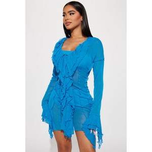 Nuevo Diseño, Vestido Sexy de Fiesta para Mujer, Personalizado, con Malla, Manga Larga y Detalle de Volantes - Product Image 1