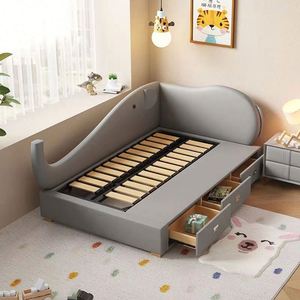 Upholstered Kids Daybed Cartoon Elephant Design Floating Full Size Solid Wood Frame Cotton Upholstery <b>Lights</b> for Boys Girls - Product Image 4