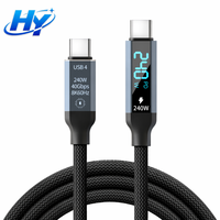 Cable USB4.0 Tipo-C de 240W con Función Completa, Pantalla Digital, Carga Rápida, Transmisión de Alta Velocidad de 40Gbps, Revestimiento de Nailon para Laptop IOS