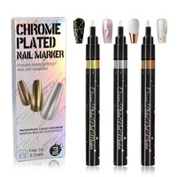 Stylo à effet miroir pour ongles en 3 couleurs, sans poudre, marqueur métallique chromé, stylo de dessin imperméable pour bricolage