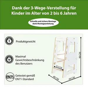 Torre di apprendimento per bambini regolabile ispirata ai Montessori, regolabile in altezza a 3 livelli, psicologo infantile progettato per 2-6yrs - Product Image 4