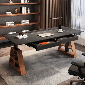 Bureau électrique intelligent réglable en hauteur, <span class=keywords><strong>table</strong></span> d'apprentissage, bureau assis-debout en cuir, modèle A-Frame, idéal pour la maison et le travail sur ordinateur - Product Image 5