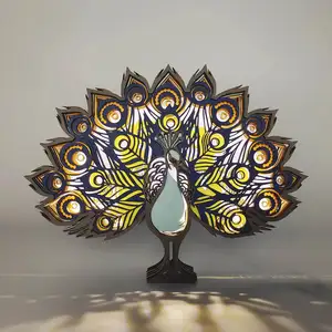 Creative 3D Laser Cut Home Decorative Forest Animal Butterfly Santa Peacock Unicorn Zebra Dolphin Wooden Ornaments With Lights