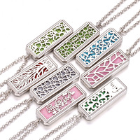 Collier diffuseur d'huiles essentielles - Chaîne de pull parfumée ouvrable en acier inoxydable, style rectangulaire long