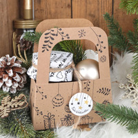 Sacs en papier kraft brun pliables personnalisés pour Noël, sacs carrés avec poignées découpées pour l'emballage des collations