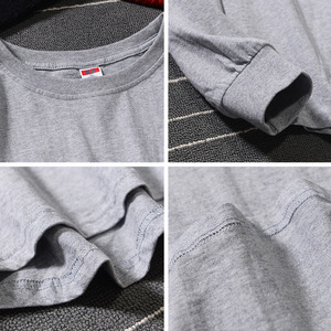 Camiseta de <span class=keywords><strong>Hombre</strong></span> de Algodón 100% de Alto Gramaje al por Mayor con Dobladillo Curvo, <span class=keywords><strong>Manga</strong></span> <span class=keywords><strong>Larga</strong></span>, Logotipo Personalizado Impreso y Bordado, Talla Grande, Tejido - Product Image 4