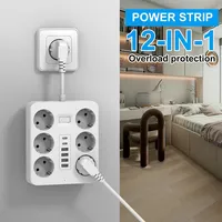 Multiprise murale EU 12-en-1, 6 prises CA, 4 ports USB-A, 2 ports Type-C avec interrupteur pour la maison et le bureau