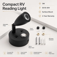 Lampe de lecture tactile à intensité variable pour camping-car, en aluminium, avec USB-C, pour intérieur de camping-car, lampe de chevet, 12V/24V, LED, éclairage pour camping-car
