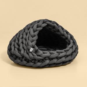 Anpassung Handgemachter Stricks toff Gewebtes Katzen nest Gemütlicher Kusch ler Baumwolle Gestricktes Haustier bett Korb Stricken Welpen höhle Katzen bett - Product Image 5
