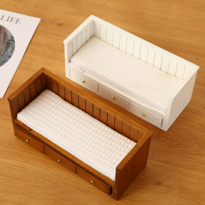 Meubles miniatures pour maison <span class=keywords><strong>de</strong></span> <span class=keywords><strong>poupée</strong></span>, modèle <span class=keywords><strong>de</strong></span> micro-scène <span class=keywords><strong>de</strong></span> chambre à coucher, <span class=keywords><strong>lit</strong></span> simple en noyer - Product Image 3