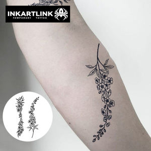 INKARTLINK Elegante Tatuaje Temporal de Flor y Ramas, Diseño Floral de Líneas Finas, Herbal, Semipermanente 15 Días, Arte Corporal para <span class=keywords><strong>Antebrazo</strong></span>, Venta al por Mayor - Product Image 2