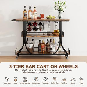 SENYU 3-Tier Wooden <b>Bar</b> <b>Cart</b> With Wheels And Locks Modern Portable Kitchen Furniture - Product Image 4