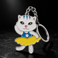 Porte-clés personnalisé en alliage de zinc émaillé sans nickel, motif chat de dessin animé mignon danseur de ballet, breloque animale plaquée argent, cadeau pour fille, accessoire de sac