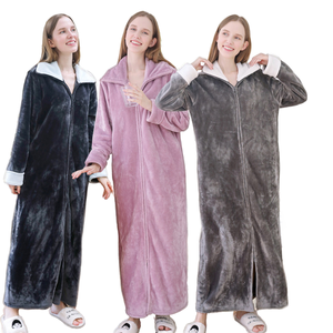 ชุดคลุมอาบน้ำแบบมีฮู้ด ผ้าฟลานเนล ระบายอากาศได้ดี อุ่นสบาย เหมาะสำหรับฤดูใบไม้ร่วง/ฤดูใบไม้ผลิ ฤดูหนาว เอวยางยืด ผ้าพลัฌยาว สำหรับผู้ใหญ่ ผู้หญิง/ผู้ชาย แบบผูกด้านหน้า - Product Image 2