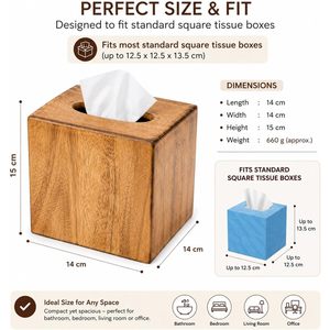 Leathervines Natural Color Rectangular Mango Wood Handcrafted Art Deco Modern Tissue Box Cover <b>Bathroom</b> Decor - Product Image 2